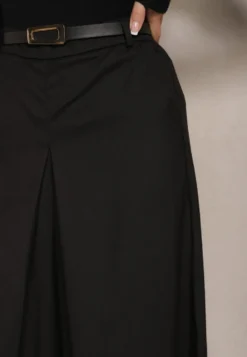 Czarne Spodnie Culottes z Paskiem i Szerokimi Nogawkami Imitującymi Spódnicę Aimleda