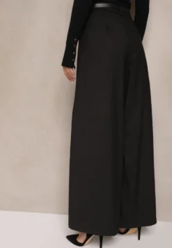 Czarne Spodnie Culottes z Paskiem i Szerokimi Nogawkami Imitującymi Spódnicę Aimleda