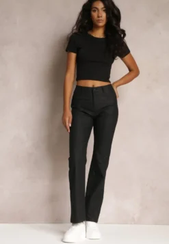 Czarne Spodnie Dzwony High Waist Eliov