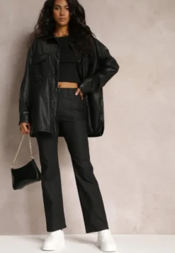Czarne Spodnie Dzwony High Waist Eliov