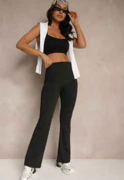 Czarne Spodnie Dzwony Legginsy High Waist Onellin