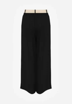 Czarne Spodnie High Waist Wide Leg z Wiskozą z Plecionym Paskiem Aridine