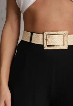 Czarne Spodnie High Waist Wide Leg z Wiskozą z Plecionym Paskiem Aridine