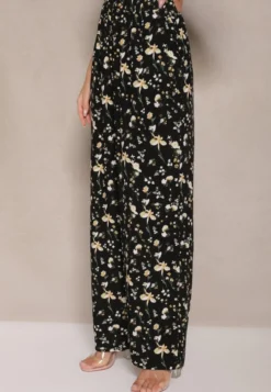 Czarne Spodnie High Waist w Kwiatowy Wzór Zolsedi