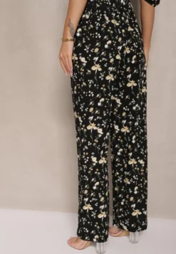 Czarne Spodnie High Waist w Kwiatowy Wzór Zolsedi
