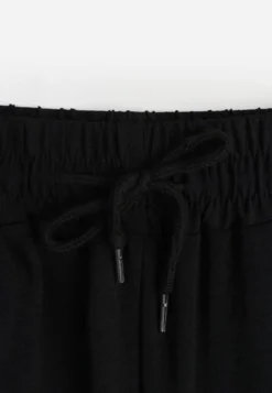 Czarne Spodnie High Waist ze Sznurkiem w Talii i Prostą Nogawką Raveann