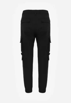 Czarne Spodnie Joggery z Kieszeniami Cargo z Elastycznej Bawełny Irisane