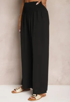 Czarne Spodnie Kuloty High Waist z Gumką w Talii Lipadre