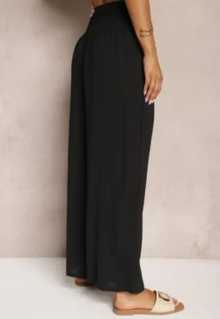 Czarne Spodnie Kuloty High Waist z Gumką w Talii Lipadre