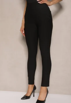Czarne Spodnie o Fasonie Skinny z Gumką w Pasie i Kieszeniami Rizeena