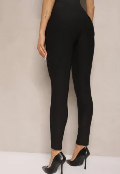 Czarne Spodnie o Fasonie Skinny z Gumką w Pasie i Kieszeniami Rizeena
