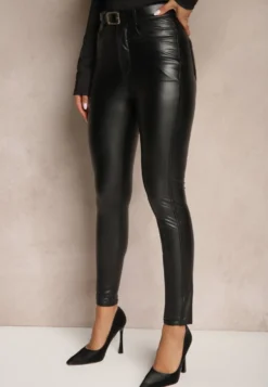 Czarne Spodnie o Kroju Skinny z Imitacji Skóry Zorlemi