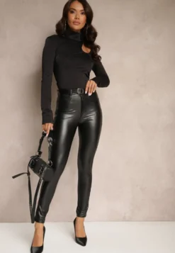 Czarne Spodnie o Kroju Skinny z Imitacji Skóry Zorlemi