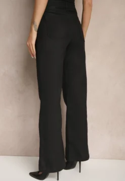 Czarne Spodnie o Szerokim Kroju High Waist z Imitacji Skóry Noralys