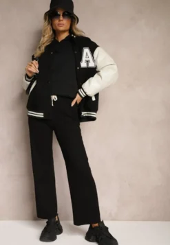 Czarne Spodnie o Szerokim Kroju High Waist z Gumką w Pasie Mefinia