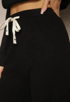 Czarne Spodnie o Szerokim Kroju High Waist z Gumką w Pasie Mefinia