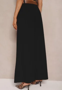 Czarne Spodnie o Szerokim Kroju High Waist Ozdobione Paskiem Rasalle