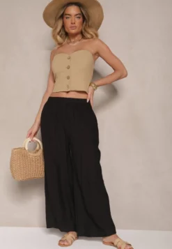 Czarne Spodnie Palazzo o Szerokim Kroju High Waist Lislevia
