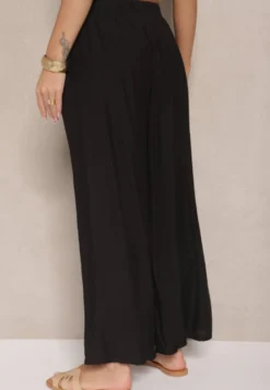Czarne Spodnie Palazzo o Szerokim Kroju High Waist Lislevia
