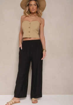 Czarne Spodnie Palazzo o Szerokim Kroju High Waist Lislevia