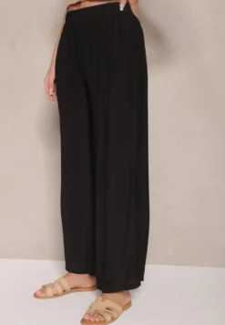 Czarne Spodnie Palazzo o Szerokim Kroju High Waist Lislevia