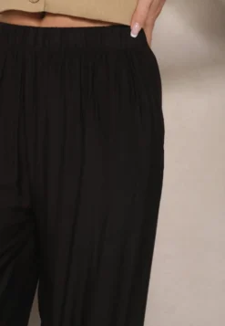 Czarne Spodnie Palazzo o Szerokim Kroju High Waist Lislevia
