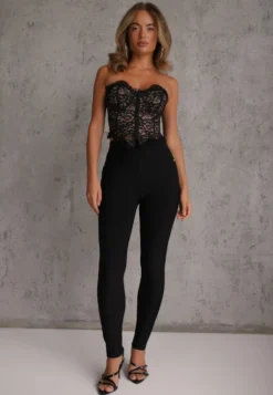 Czarne Spodnie Skinny High Waist z Gumką w Talii Ivelbia