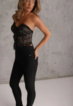 Czarne Spodnie Skinny High Waist z Gumką w Talii Ivelbia