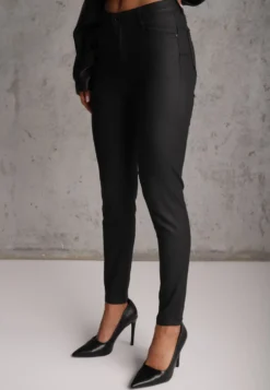 Czarne Spodnie Skinny z Imitacji Skóry Operwena