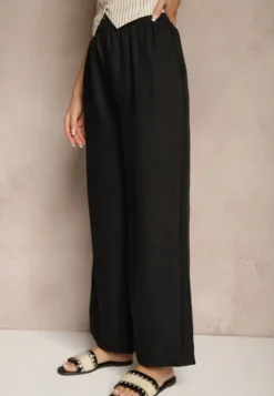 Czarne Spodnie Typu Palazzo High Waist o Szerokim Kroju Arathira