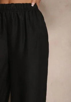 Czarne Spodnie Typu Palazzo High Waist o Szerokim Kroju Arathira