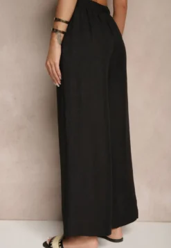 Czarne Spodnie Typu Palazzo High Waist o Szerokim Kroju Arathira