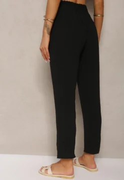 Czarne Spodnie Typu Paper Bag High Waist z Gumką w Talii Salvavia