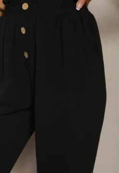 Czarne Spodnie Typu Paper Bag High Waist z Gumką w Talii Salvavia