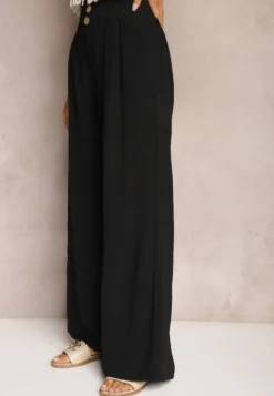 Czarne Spodnie w Stylu Alladynek High Waist Wykończone Gumką w Pasie Riselma