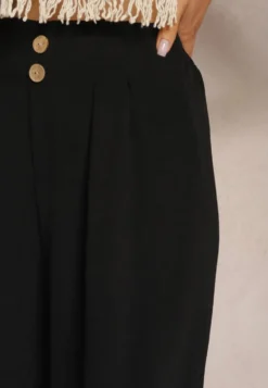 Czarne Spodnie w Stylu Alladynek High Waist Wykończone Gumką w Pasie Riselma