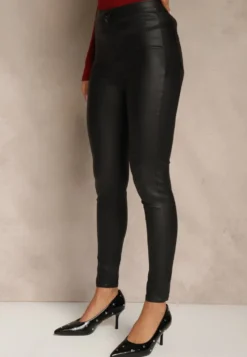 Czarne Spodnie z Imitacji Skóry o Fasonie Skinny Sonowa
