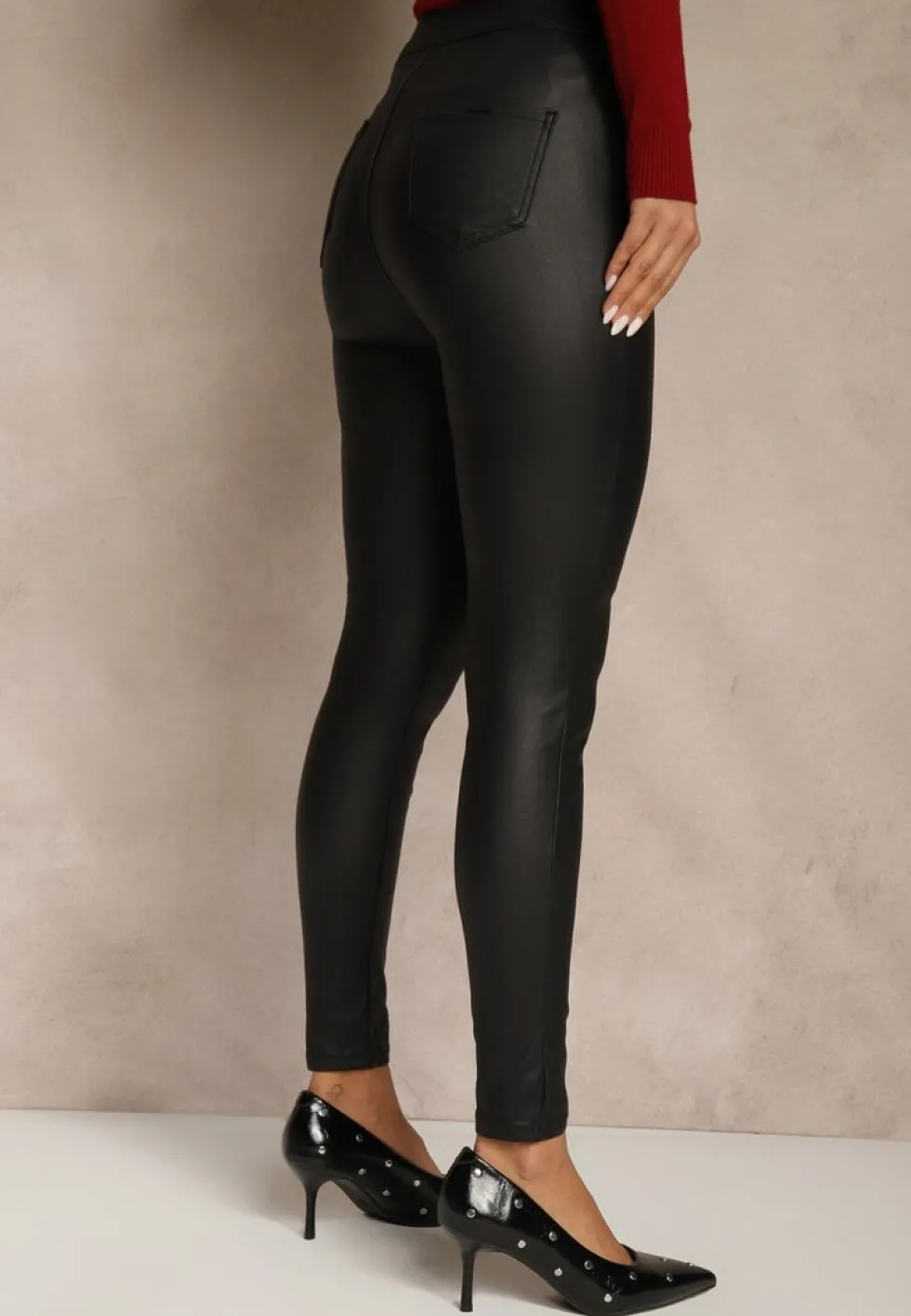 Czarne Spodnie z Imitacji Skóry o Fasonie Skinny Sonowa