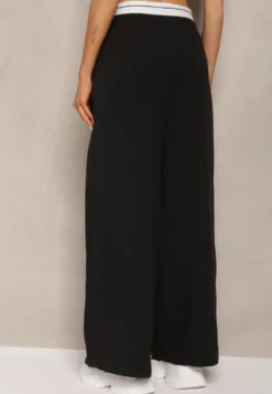 Czarne Spodnie z Wiskozy Palazzo High Waist Zapinane na Suwak Nellieva