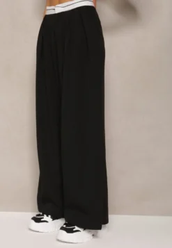 Czarne Spodnie z Wiskozy Palazzo High Waist Zapinane na Suwak Nellieva