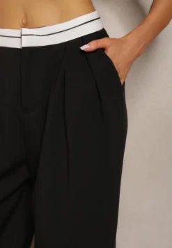 Czarne Spodnie z Wiskozy Palazzo High Waist Zapinane na Suwak Nellieva