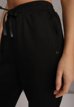 Czarne Sportowe Spodnie Typu Jogger High Waist ze Ściągaczem w Talii Isirona