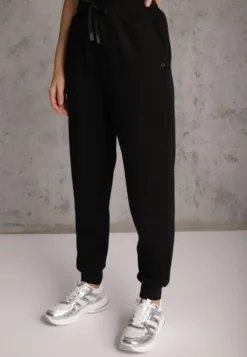 Czarne Sportowe Spodnie Typu Jogger High Waist ze Ściągaczem w Talii Isirona
