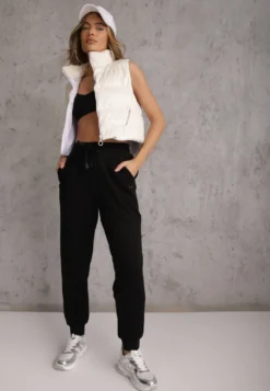 Czarne Sportowe Spodnie Typu Jogger High Waist ze Ściągaczem w Talii Isirona