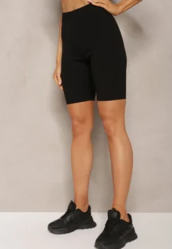 Czarne Sportowe Szorty Kolarki Prążkowane High Waist Steiama