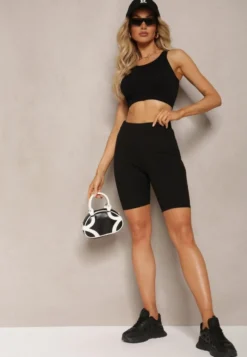 Czarne Sportowe Szorty Kolarki Prążkowane High Waist Steiama