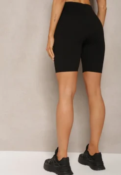 Czarne Sportowe Szorty Kolarki Prążkowane High Waist Steiama