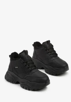 Czarne Streetwearowe Sneakersy Vices Chunky w Stylu Traperów na Platformie Leate