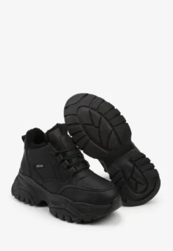 Czarne Streetwearowe Sneakersy Vices Chunky w Stylu Traperów na Platformie Leate