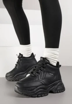 Czarne Streetwearowe Sneakersy Vices Chunky w Stylu Traperów na Platformie Leate